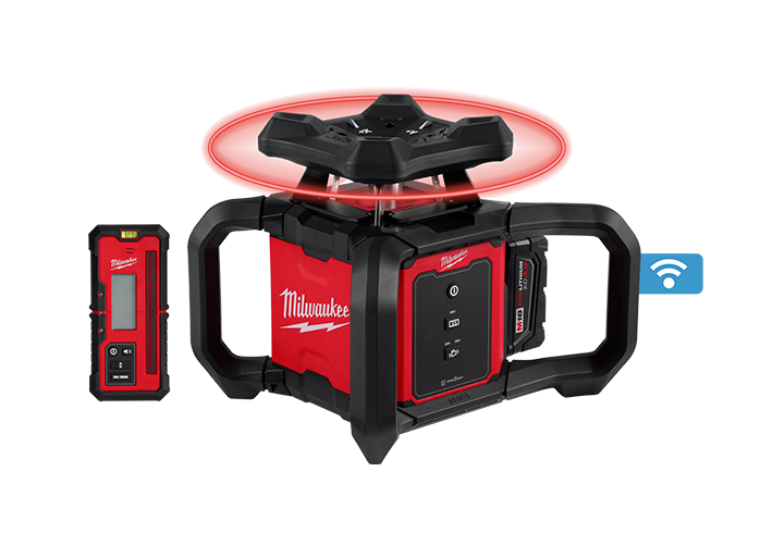M18™ Red Exterior Rotary Laser Level Kit w/ Receiver, Tripod, & Grade Rod Image 1